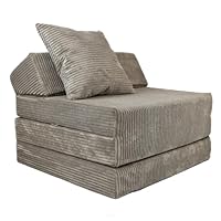 FORTISLINE - Vouwmatras 200 x 70 x 10 cm met hoofdeinde en kussen – logeerbed uitklapbaar voor kinderkamer & camping matras schuim – vouwmatras draagbaar – opvouwbaar matras van corduroy – lichtgrijs