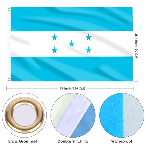Image of AhfuLife Honduras Flag 3x5 Ft, 1 Pc Large Honduras Flags for Outside - Double Side with Brass Eyelets for Olympic Party Decorations Bar Garden Street Decoration Indoor Outdoor