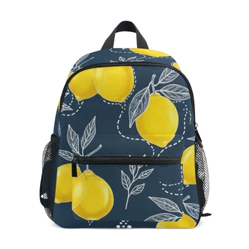 RPLIFE Zainetto per bambini con etichetta per nome, 3-8 anni, colore: blu scuro con limoni gialli, Giallo Limoni Blu Scuro, Medium, Zaini Carino