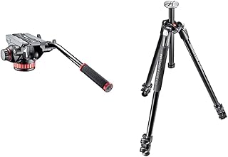 Manfrotto MVH502AH Video Head with Flat Base and Fixed Lever, Video Head for Compact Video Cameras and DSLR Cameras, Black & MT290XTA3, 290 Xtra Aluminium 3-section Tripod, Shoulder Bag Included