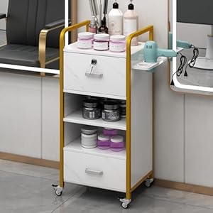 Salon Storage Cabinet,Lockable Beauty Barber Salon Styling Station Organizer Equipment with 3 Hair Dryer Holder, 2 Drawers for Spa Barber Shop