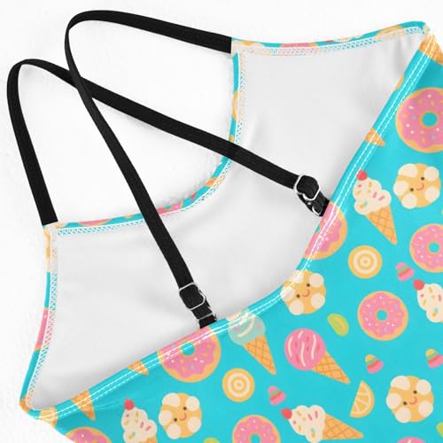 senya Girls Swimsuits One-Piece Swimwear Tie Bathing Suit Beach Summer Round Neck 5-6T Ice Cream Donuts Pattern4