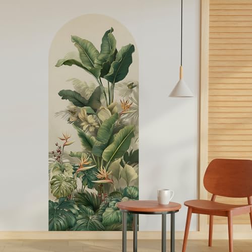 Image of PAPER PLANE DESIGN Tropical Arch Wall Mural - Peel & Stick Banana Leaf & Bird of Paradise Wallpaper - Waterproof Self Adhesive Canvas Texture for Bedroom, Living Room & Entryway, 6ft x 2.5ft (D)