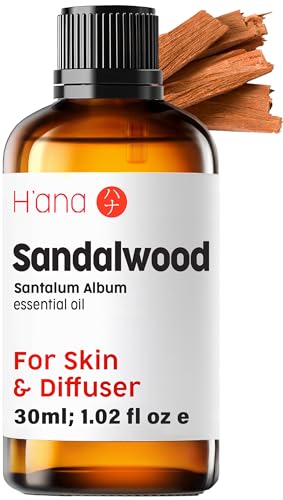 H'ana Olio Essenziale di Legno di Sandalo Naturale per Diffusore - 100% Puro per Capelli, Pelle, Massaggio e Profumo (30 ml)