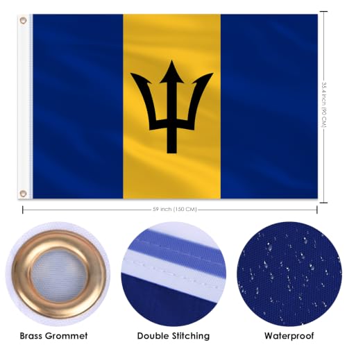 Image of AhfuLife Barbados Flag 3x5 Ft, Large Flag of Barbados for Outside - Double Side with Brass Eyelets for Olympic Party Decorations, Soccer Party Decoration Bar Garden Street Decoration Indoor Outdoor