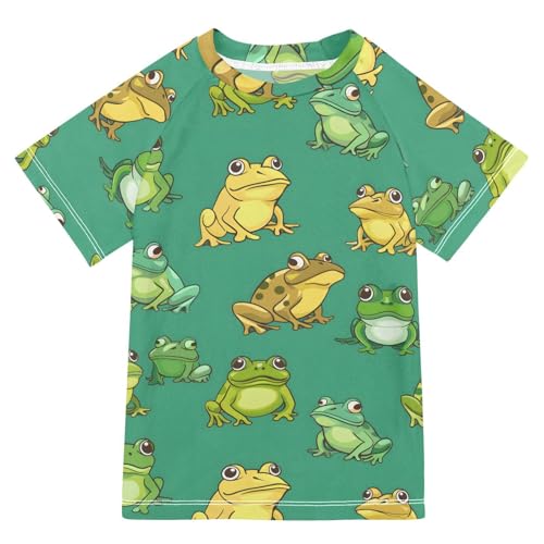 ALAZA Boys Swim Shirt Short Sleeve Rash Guard for Boys Girls UPF 50+ Cartoon Frogs 9-10T