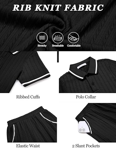 Image of Arshiner Boys 2 Piece Outfits Button Polo Shirt & Elastic Shorts 4-13 Years