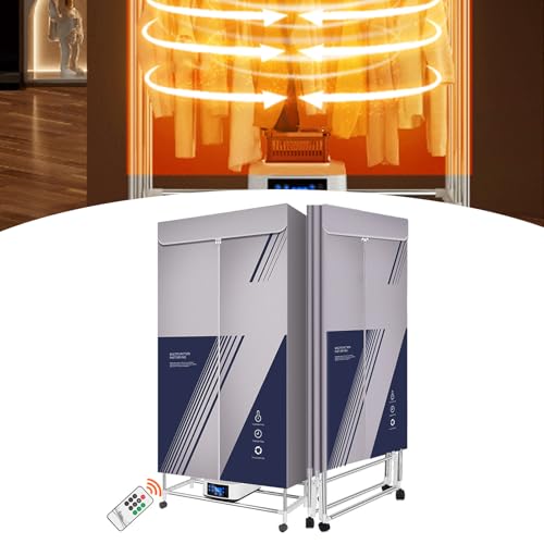 Ddasam Heated clothes airer, heated clothes dryer with cover, portable electric clothes dryer, 2200w, thermostatic, thermostatic, foldable, silent and independent, hot air drying cabinet