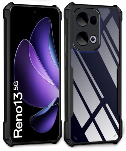 Image of WOW IMAGINE Shock Proof Clear Protective Back Case for Oppo Reno 13 5G - AirEDGE Technology | 360 Degree Camera Protection | Transparent Hybrid Back Case Mobile Cover - Black