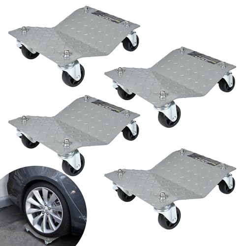 YRHome 4 Stück Rangierhilfe 500 kg pro Plattform Reifenwechsel Rangierheber Wagenheber Rad Rangierroller 40,5x30x7cm für Auto PKW LKWs Mobile Reifenplattform Traktoren Silber