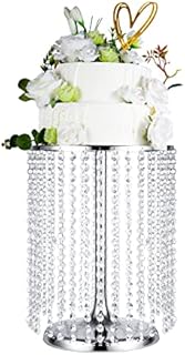 LANLONG Wedding Cake Stand for Dessert Table 30cm Silver Crystal Pendants Metal Cake Stand Serves as A Round Dessert Cupcake Display Plate 40cm Tall (Silver, L)