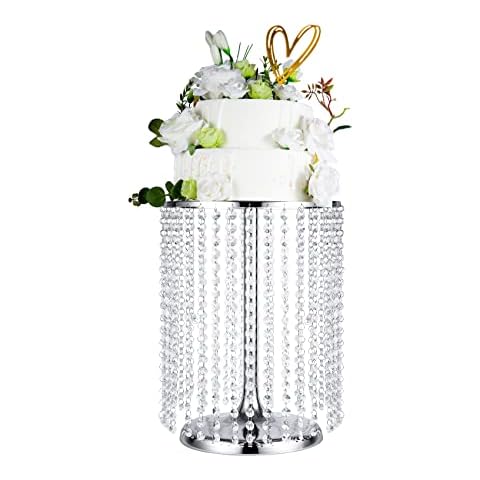 LANLONG Elegant Silver Cake Stand with Crystals Cover