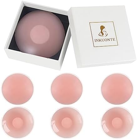 Inkuonte Seamless Cake Cover 3 Pairs Pink Pasties Women Nipple Covers Reusable Adhesive Silicone Nippleless Covers