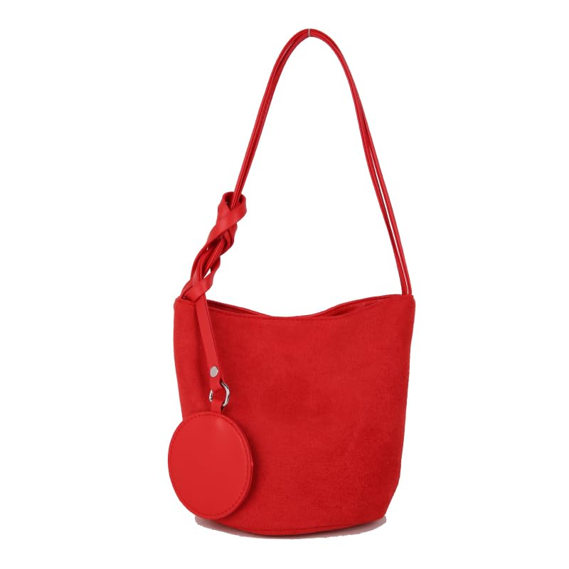 Sac seau 2 en 1 en daim synthétique rouge rétro pour femme
