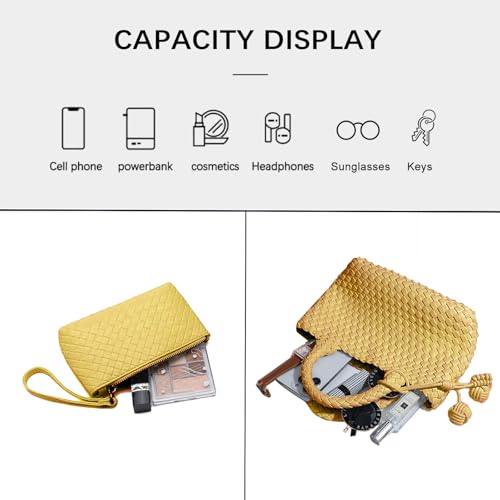Image of Woven Tote Bag for Women with Coin Purse, Foldable Chain Small Crossbody Handbags, Fashion Shoulder Bag, Hobo Satchel