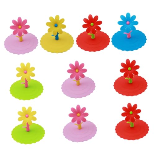 Veemoon 10pcs Sunflower Silicone Cup Covers Reusable Drink Lids for Soup Beverages Random Colors for Home Office Use