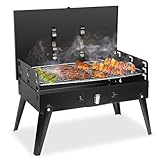 Parrilla plegable de acero inoxidable para barbacoa | Barbacoa portátil de carbón con ganchos para herramientas para acampar y picnics al aire libre