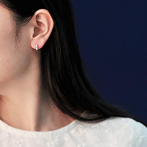 Rectangle Cubic Zirconia Small Hoop Earrings For Women Girls S925 Sterling Silver Minimalist Baguette Cz Crystal Cuff Huggie Sleeper Hoops Cartilage Hypoallergenic Simple Jewelry #TOP1