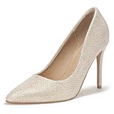 IDIFU Women's IN4 Classic Pointed Toe High Heels Pumps Wedding Dress Office Shoes (7 B(M) US, Gold Glitter)