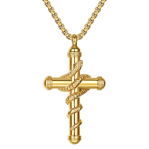 OIDEA Snake Cross Urn Necklaces for Ashes: Gold Men Women Openable Stash Necklace with Spoon Ashes Necklace Memorial Keepsake Cremation Jewelry for Human Ashes