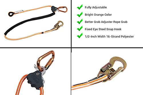 Pelican Rope Positioning Lanyard With Steel Snap Hook (1/2 Inch X 10 Feet) – Polyester Rope, Adjustable Lanyard, For Fall Protection, Arborist, Tree Climbers #TOP6