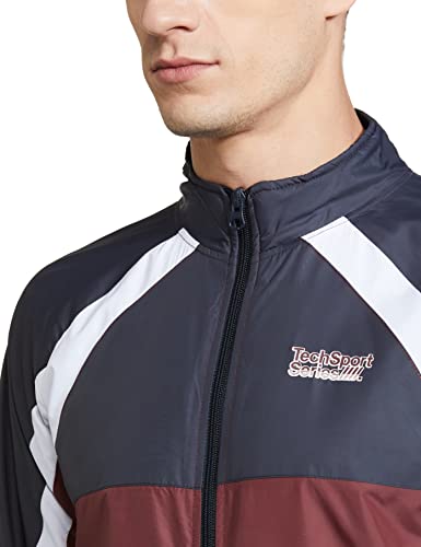 Image of The Indian Garage Co Red Regular Fit Colourblocked Long Sleeve Windcheater