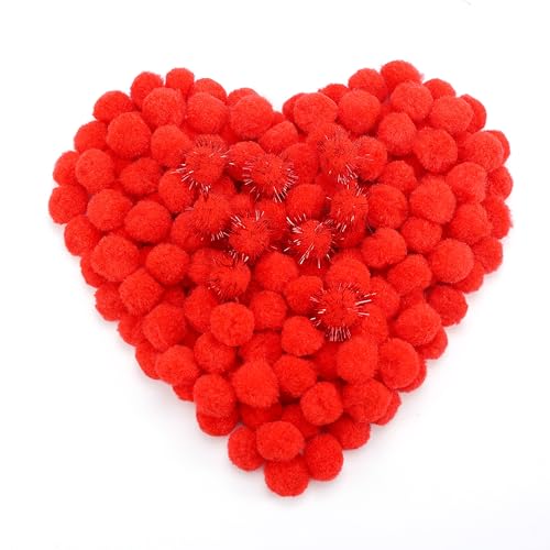 Pllieay 160 Pieces Pom Poms for Crafts 1 Inch Red Pompoms Balls for DIY Arts Crafts Projects Puff Glitter Poms for Home Decoration