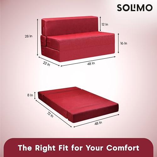 Image of Amazon Brand - Solimo 2 Seater 4 * 6 Jute Fabric Washable Cover Sofa Cum Bed2 Seater Double Foam Fold Out Sofa Cum Bed (Finish Color - Maroon Delivery Condition - Pre-Assembled)