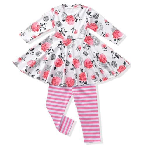 Image of Toddler-Girls-Fall-Clothes-Set Little Girls Highlow Tunic Tops+Leggings Outfit Boutique Clothing