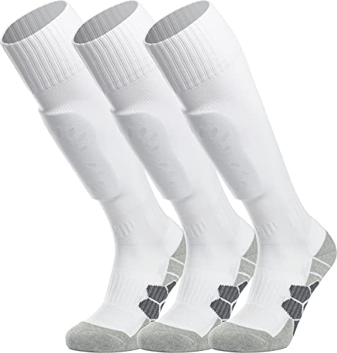 APTESOL Youth Soccer Socks Boys Girls Women Knee High Team Sport Cushion Sock Kids Long Tube Cotton Athletic Compression Socks (3-Pair White-A Small)