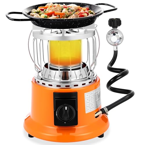 Tujoe 2 in 1 Propane Heater Stove 6000 Btu Portable Outdoor Camping Heater Cooker Gas Stove with Hose and Pressure Reducing Valve for Patio, Camping, Tent, Ice Fishing, Hunting
