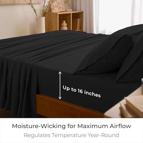 Mellanni King Sheets Set - 4 PC Iconic Collection Bedding - Hotel Luxury, Extra Soft, Cooling Bed Sheets - Wrinkle, Fade, Stain Resistant (King, Black) - Thumbnail 5