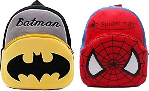 Lavish Kids School Bag Boys Combo Kids Bag Plush Bag Baby kit Bag Soft Bag for Girls Cartoon Bag Baby Bag (Batman & Spiderman)