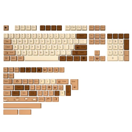 Image of YUNZII Coffee Cat Dye Sub PBT Keycaps,152 Full Keys Dye Sublimation Custom Keycap Set with Key Puller for Cherry Gateron MX Switches Mechanical Gaming Keyboard (Cherry Profile, Coffee Cat)