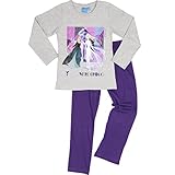 United Labels Disney Frozen Schlafanzug für Mädchen – Die Eiskönigin Kinder Pyjama Set Langarm Oberteil mit Hose Grau/Lila (122-128)