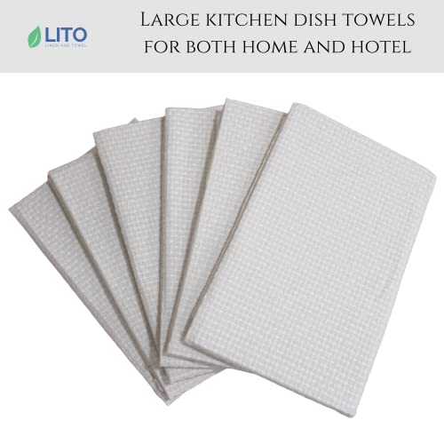 Lito Linen And Towel Kitchen Towels | 100% Cotton Dish Towels Premium Quality | 18"X28" Pique Weave Cream 6-Pack | Hand Towels, Tea Towels, Dish Cloth| Highly Absorbent Bar Towels #TOP1