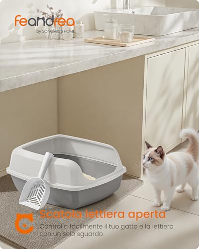 Feandrea Vassoio Lettiera per Gatti con Bordi Alti, XXL, Aperto con Paletta, per Gattini e Gatti Grandi, Bianco Nuvola PPT010W101 - Immagine 2
