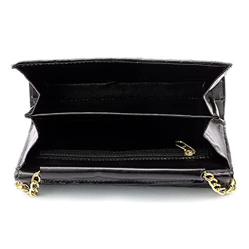 Kit Bolsa Feminina Castelo + Clutch Alça de Corrente + Carteira Alice Monteiro Cor:Preto;Tamanho:Úni