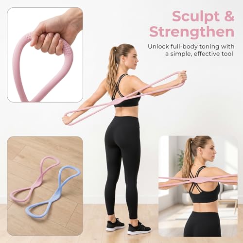 Figure 8 Resistance Bands with Handles, 2 Pack 15/25 LB Silicone Exercise Bands for Arms, Shoulders, Back & Legs, Stretch Bands for Women Men, Pilates Yoga Home Workout(Pink, 15LB/25LB) - image 4