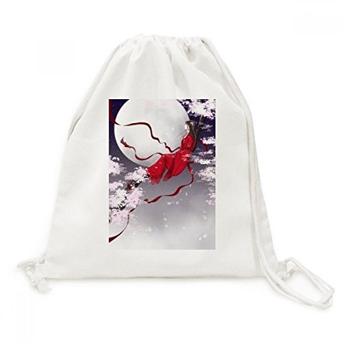 Sac à dos lune rouge chinoise aquarelle en toile pour voyager sans encombre
