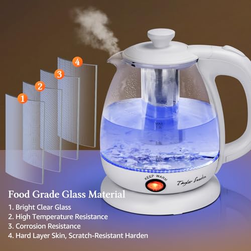 Image of Taylor Swoden Electric Kettle With Tea Infuser, 1L Small Electric Kettle With Keep Warm, LED Light Hot Water Boiler & Heater For Coffee & Tea, Auto Shut-Off & Boil Dry Protection, Bpa Free, White