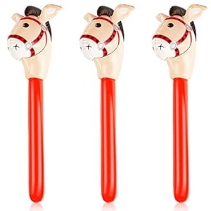 3 Pieces Inflatable Stick Horse Inflatable Horsehead Stick for Theme Party Decoration, 37 Inches