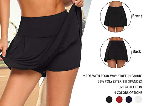 HDLUSIA Women's Active Skort Athletic Stretchy Pleated Tennis Skirt for Running Golf Workout Black
