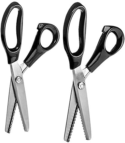 Stainless Steel Zig Zag Scissors, Professional Pinking Shears, 1 Pair Dressmaking Sewing Scissors Serrated and Scalloped Blades for Linings, Leather, Paper and Craft