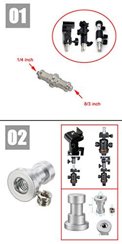 EXMAX® 17 in 1 Kit 1/4" 3/8" Threaded Male Female Screw Adapter D Shaft D-Ring Tripod Screw Hot Shoe Mount Compatible with Canon Nikon Camera Flash Light Stand Bracket Holder Monopod - Thumbnail 2