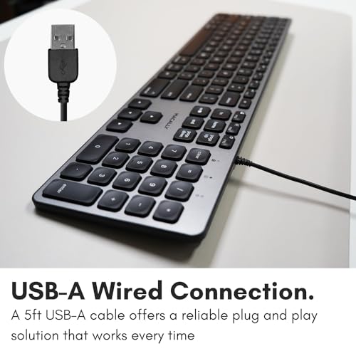 Image of Macally Backlit Mac Keyboard - Quiet, Sleek, and Functional - 3 Brightness Levels, 107 Keys, 5ft USB Wired - Apple Keyboard - Backlit Wired for Mac, iMac, MacBook Pro /Air - Space Gray