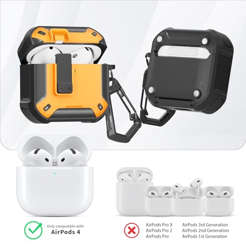 Image of for AirPods 4 Case with Magnetic Secure Lock Clip and Phone Stand, Compatible with Magsafe Charging, with Carabiner&Cleaner kit for Apple iPod 4th Generation Cover(2024) Men Women (Yellow)