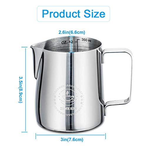 Zowie King Milk Frothing Pitcher 12Oz,Espresso Steaming Pitcher 12Oz,Espresso Machine Accessories,Milk Frother Cup 12Oz,Milk Coffee Cappuccino Latte Art,304 Stainless Steel Jug Cup With Decorating Art Pen thumb #1