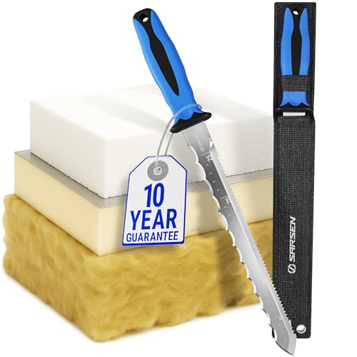 Insulation Knife Stainless Steel Serrated Saw Foam Cutter for Loft Insulation Rockwool Polystyrene & PIR/XPS Foam Board Patented Ergonomic Handle Safety Sheath & Ruler