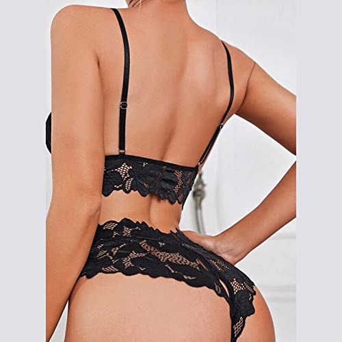 Lingerie feminina de renda, lingerie sexy, decote em V, cetim, seda, vestido de noite, Preto, M